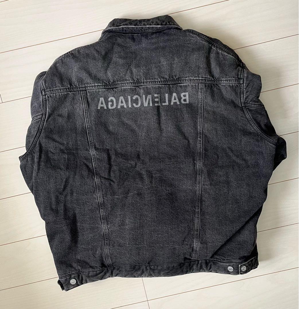 ち*る様 【最終値下】BALENCIAGAパデッド ブラックデニム ミラーロゴ