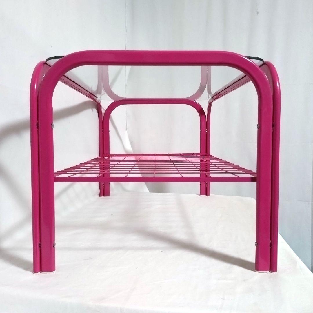 美品　レトロポップ　ガラステーブル　ピンク　センターテーブル　ローテーブル