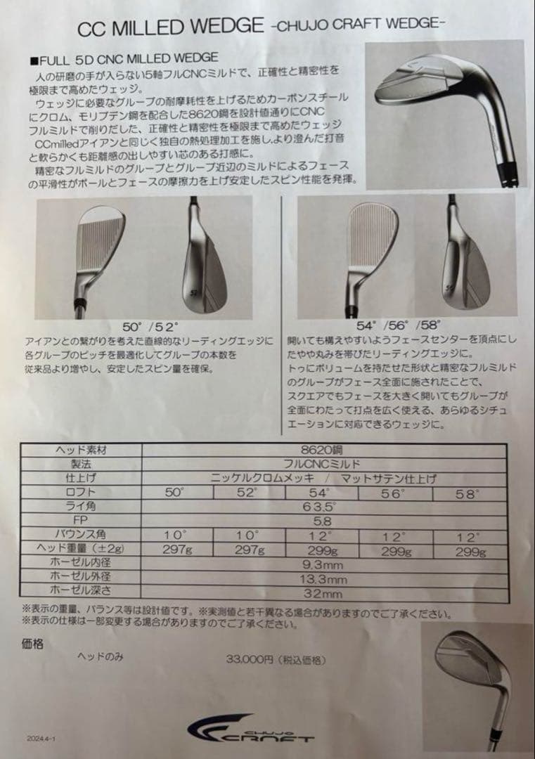 【限定】CC-Milled WEDGE ウェッジ[52,58]カムイKAMUI