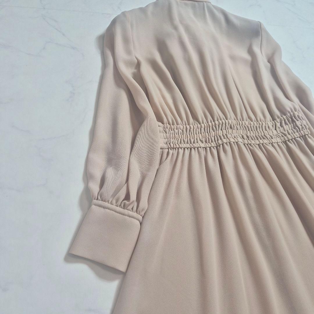 ANAYI シアードビーボウタイワンピース プリーツ シフォン ピンクベージュS