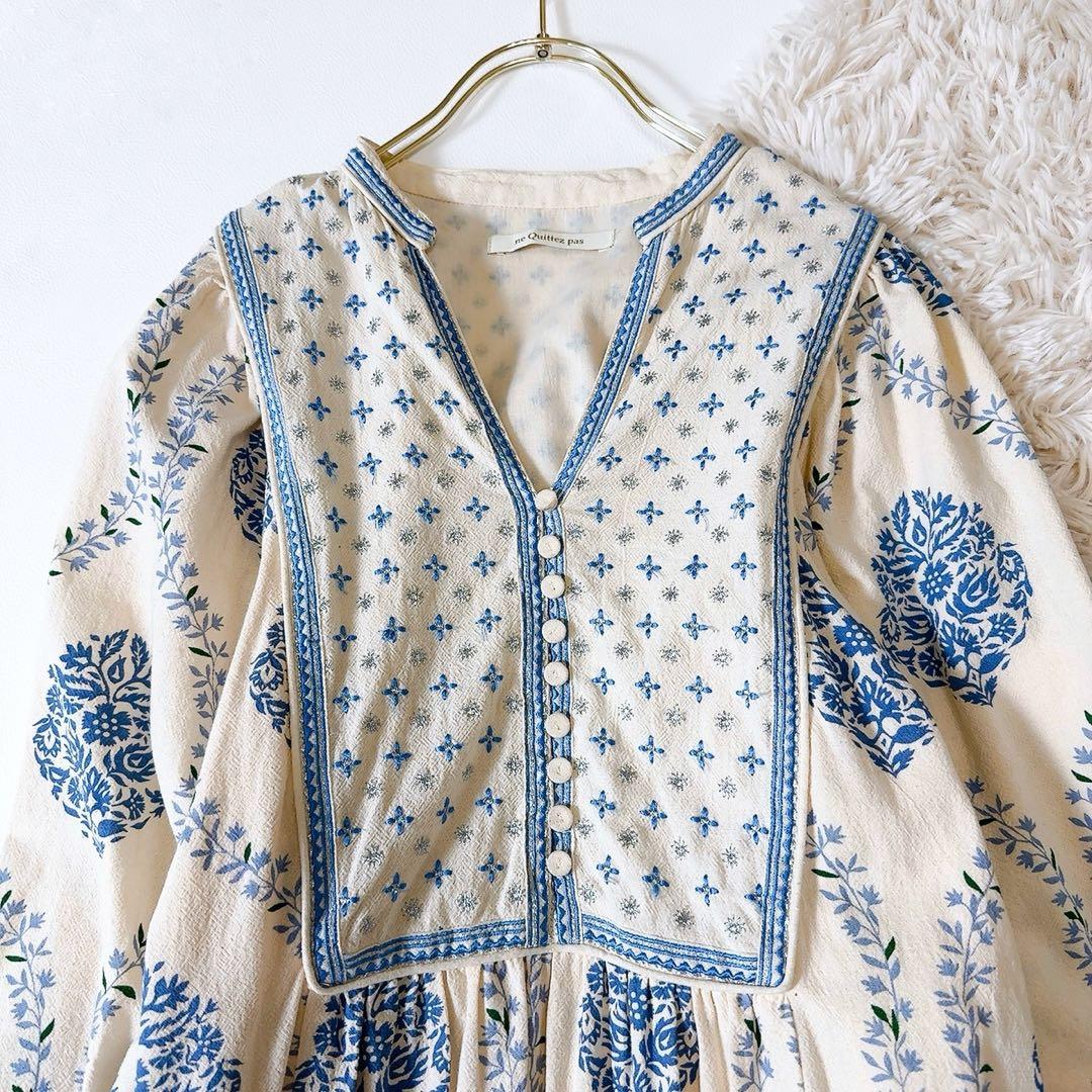 未使用級ꕥヌキテパ 25AW 完売品 クリンプコットンフラワーヨーク刺繍ドレス