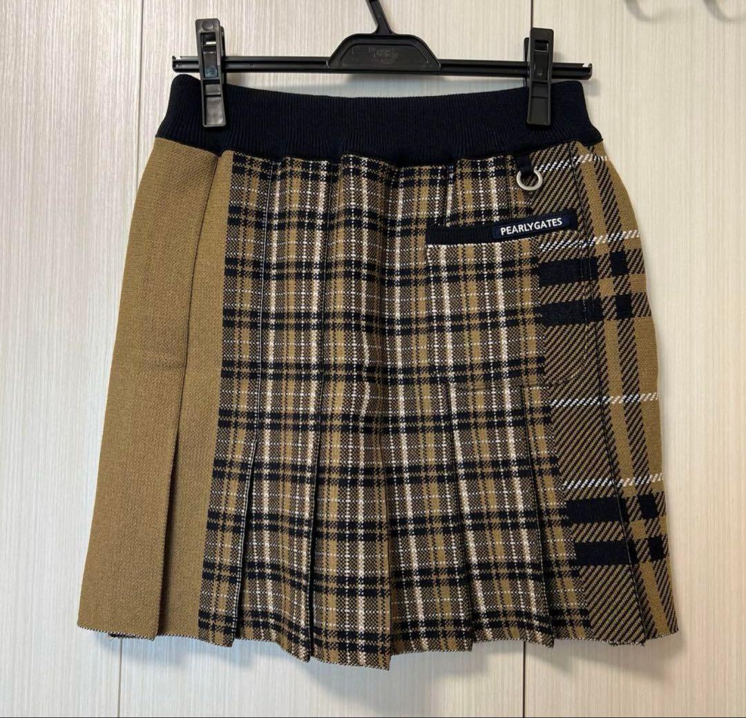 【3点セット】パーリーゲイツ バウンドウールチェック柄セットアップ ブラウン