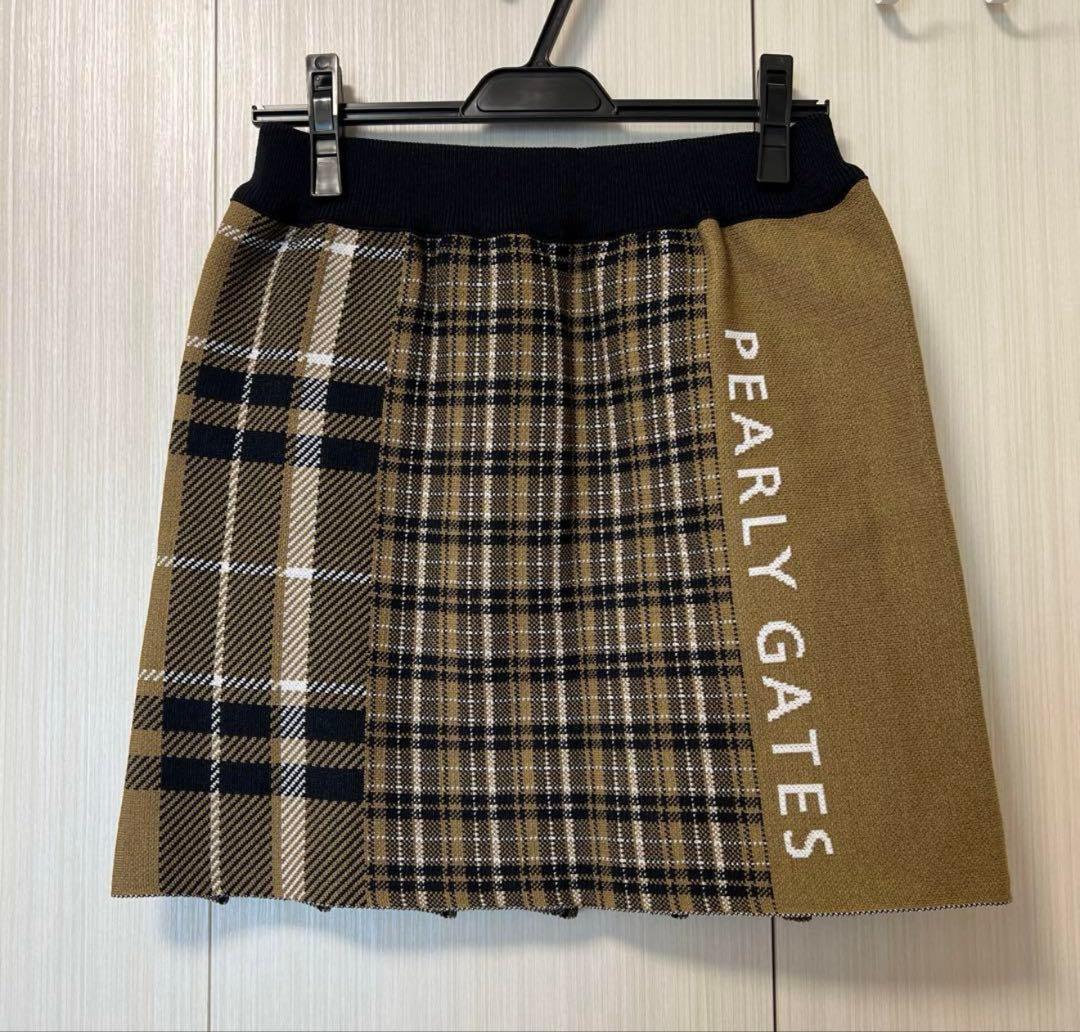 【3点セット】パーリーゲイツ バウンドウールチェック柄セットアップ ブラウン