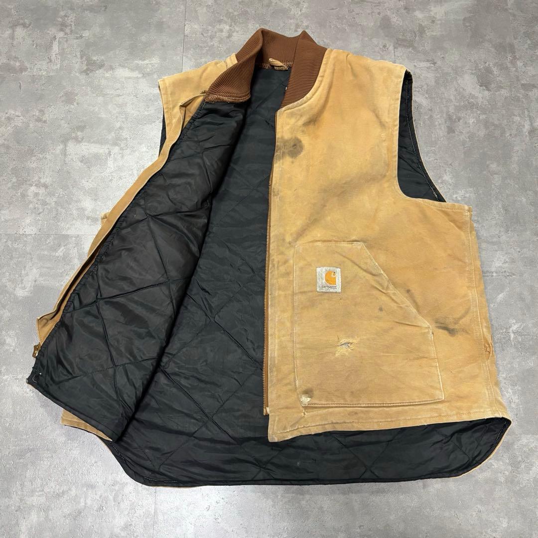 90s USA製 ✨ Carhartt ダック地ベスト フェード キルティング