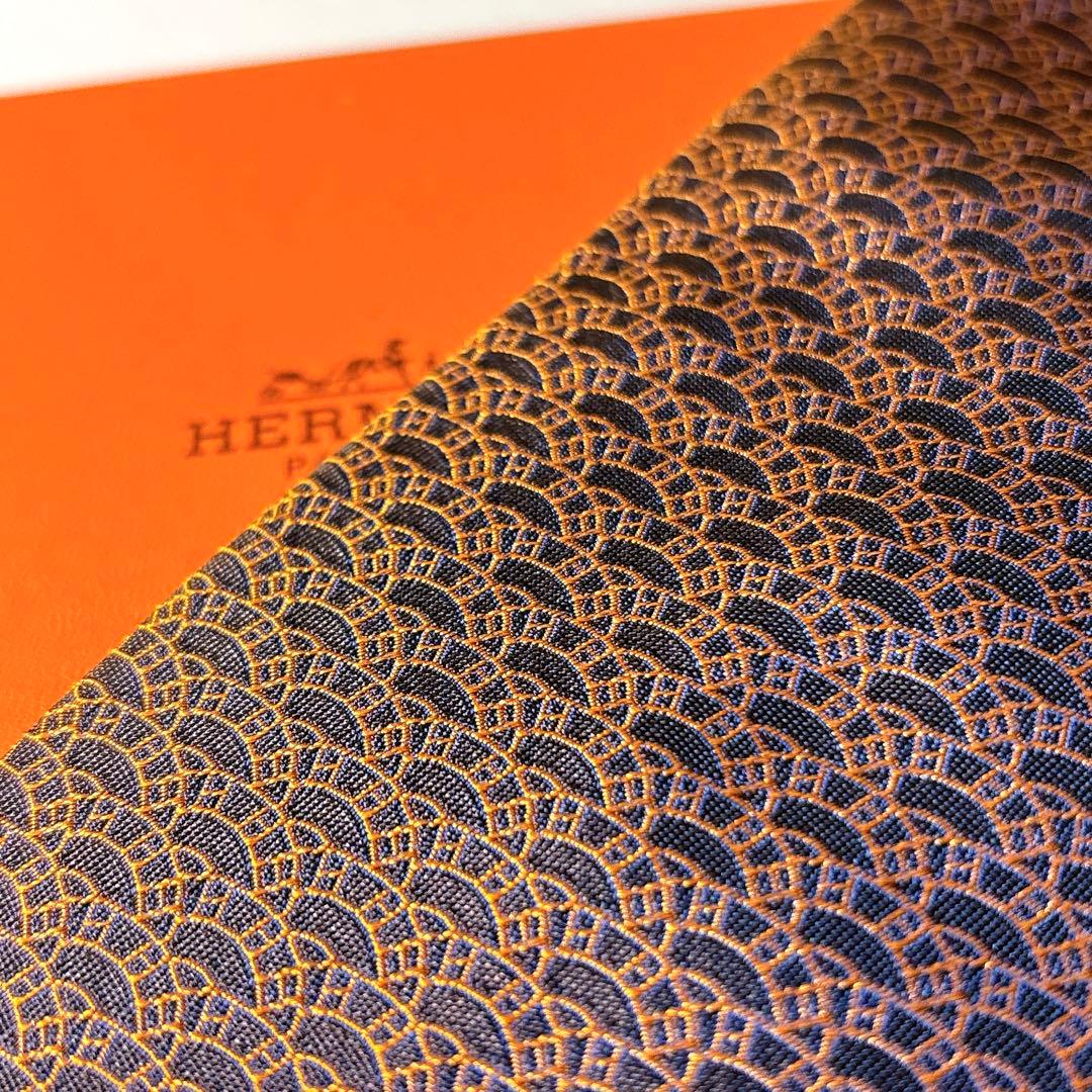 未使用 箱付き エルメス ネクタイ H柄 ファソネ オレンジ 黒 ジャガード