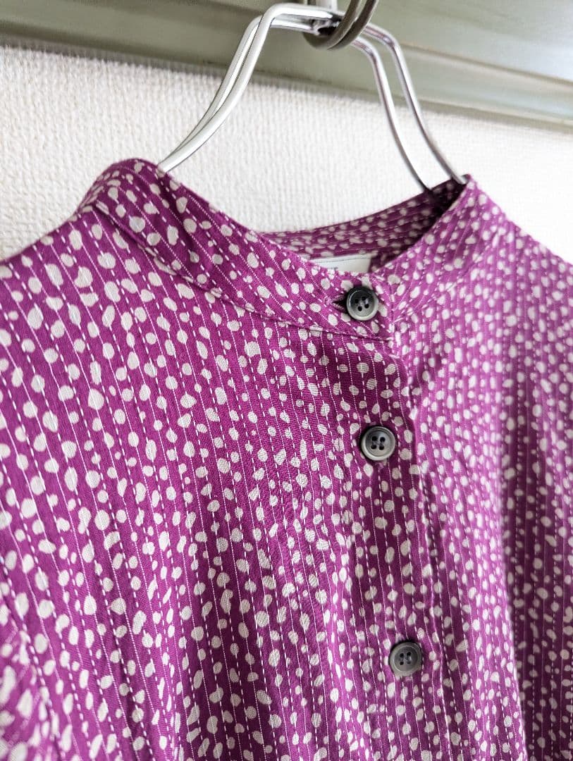 【新品】Artipur パープル花びらドット　ロングシャツワンピース　ゆったり