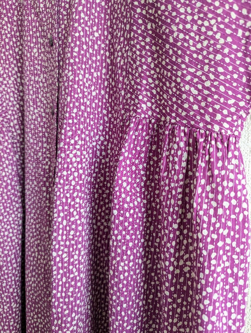 【新品】Artipur パープル花びらドット　ロングシャツワンピース　ゆったり