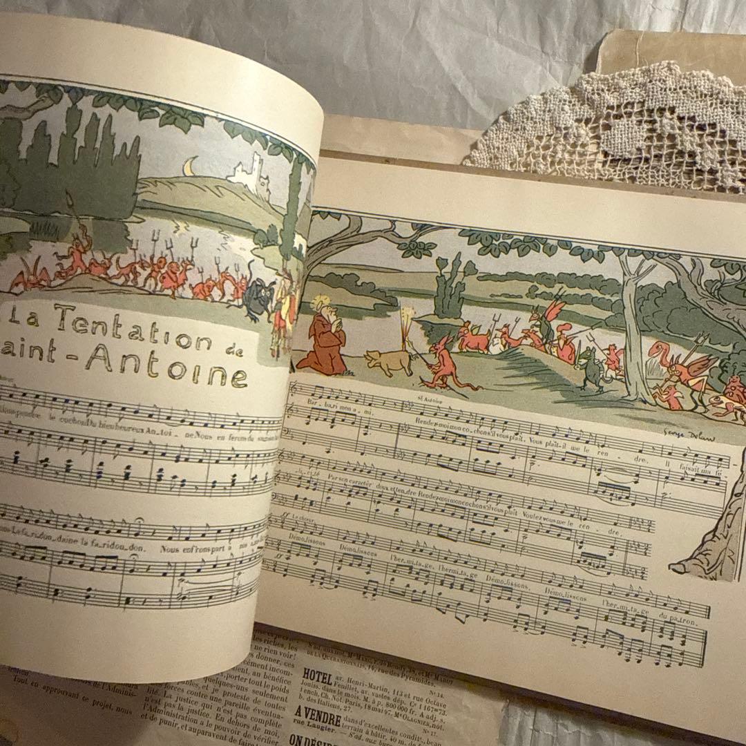 1910年フランス語アンティーク絵本　洋書　古書　楽譜ジャンクジャーナル