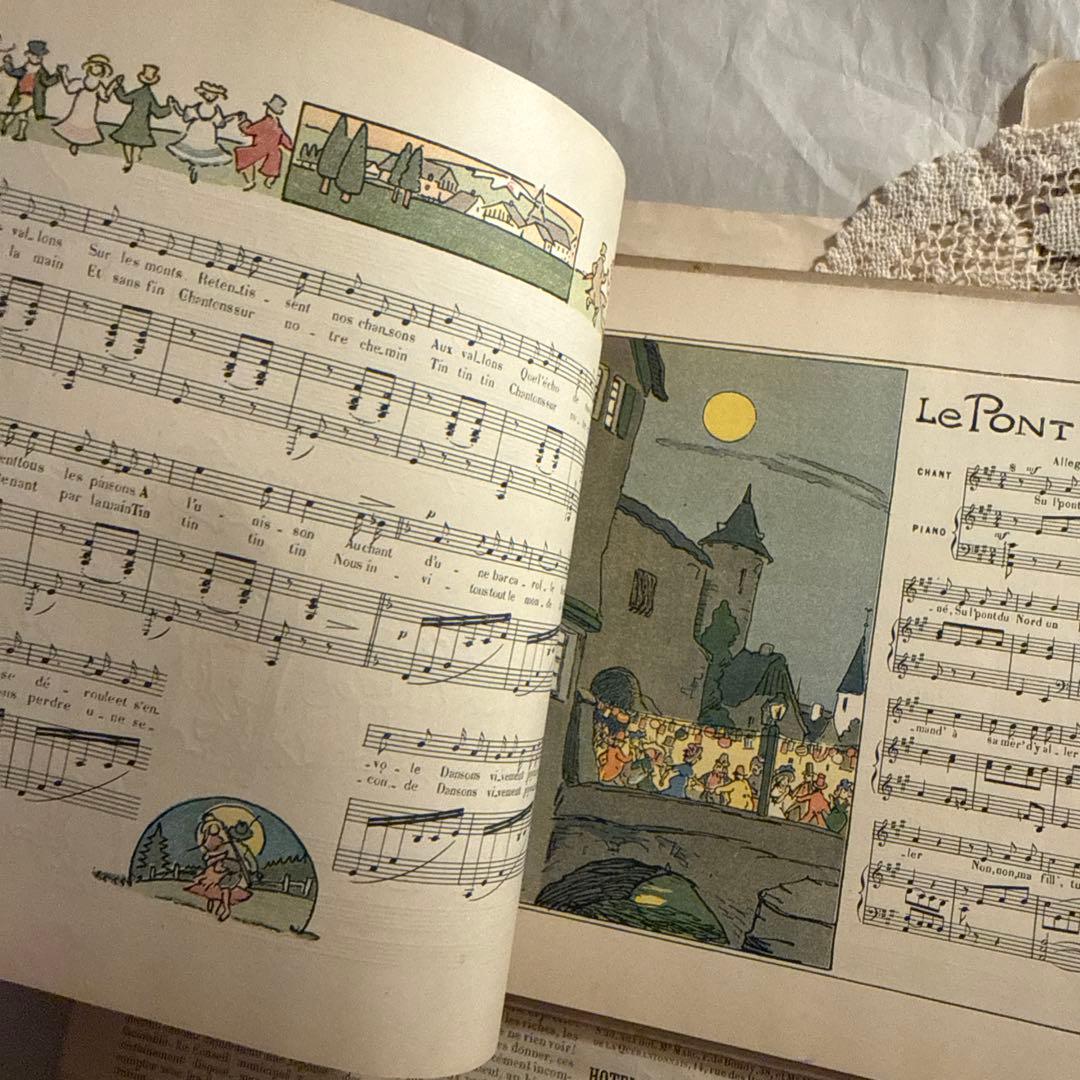 1910年フランス語アンティーク絵本　洋書　古書　楽譜ジャンクジャーナル