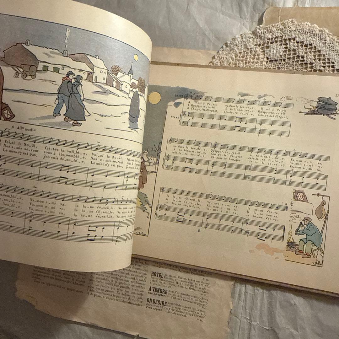 1910年フランス語アンティーク絵本　洋書　古書　楽譜ジャンクジャーナル