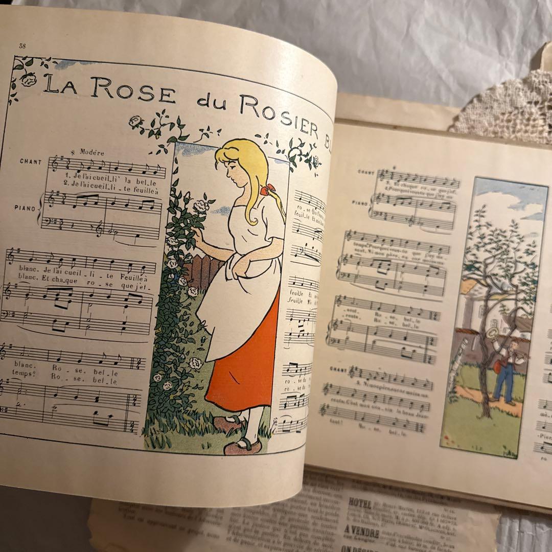 1910年フランス語アンティーク絵本　洋書　古書　楽譜ジャンクジャーナル