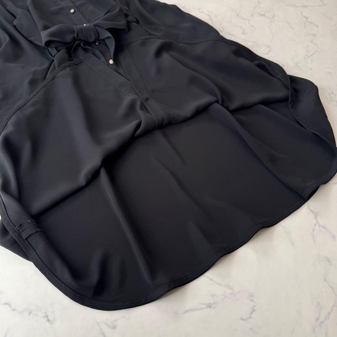 ラルフローレン ロングシャツワンピース リボン ベルト フレア 長袖 ロゴボタン