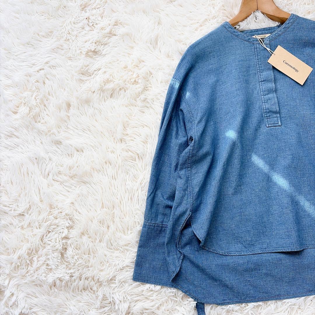 【未使用】カレンソロジー　ダンガリーシャンブレーブラウス　ノーカラー リネン混