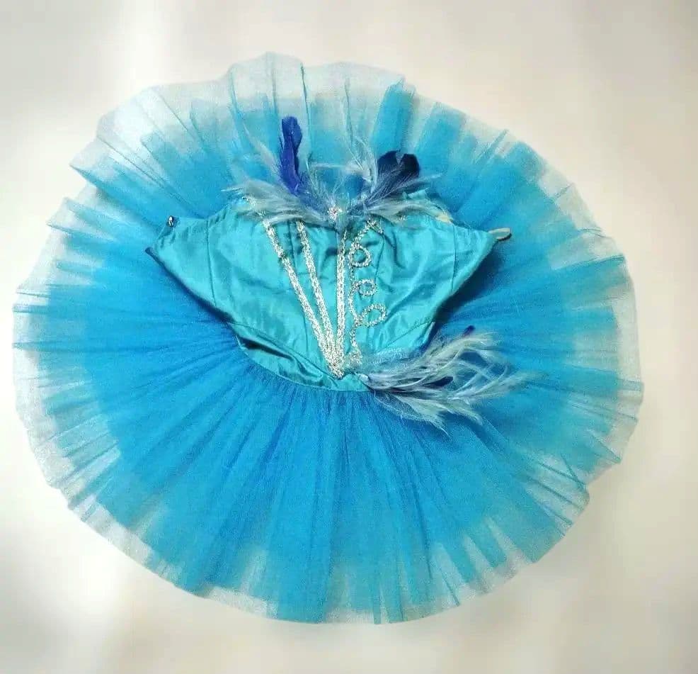 バレエ　水色 チュチュ シルビア製4号　Y4 ．A4 2着　 髪飾り、袖付