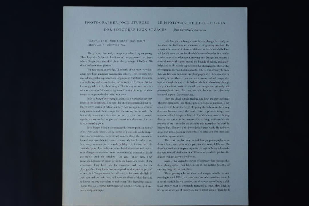 【 Jock Sturges：Photographer】1996年初版発行