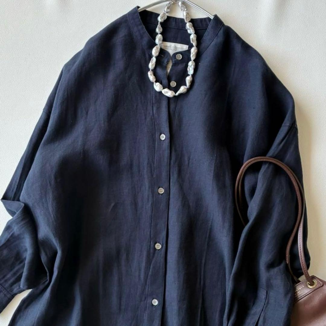 おまとめ　まめ様ビアズリーゆったり着やすい上質ワンポイント刺繍リネンロングシャツ