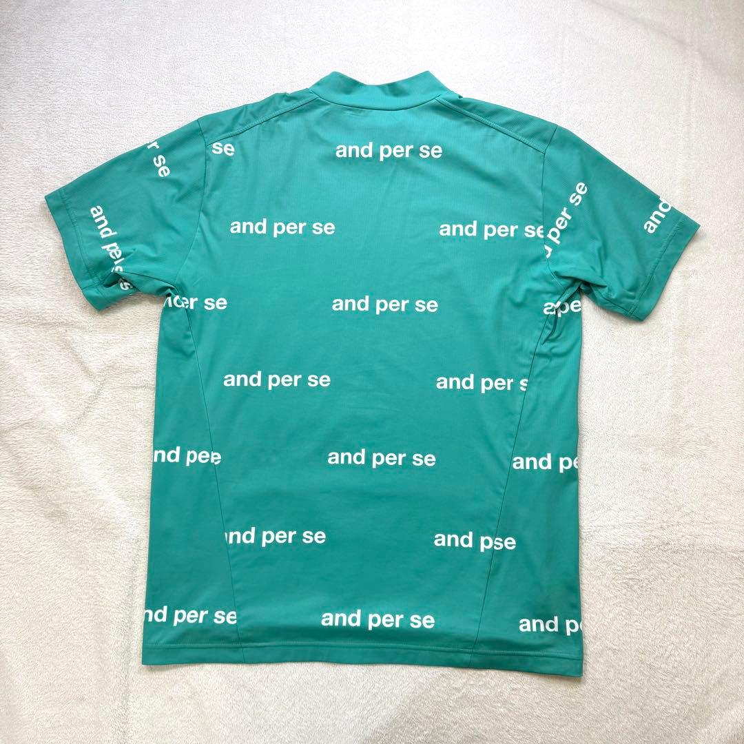 【未使用‼️】and per se ロゴ総柄 半袖モックネックシャツ L グリーン