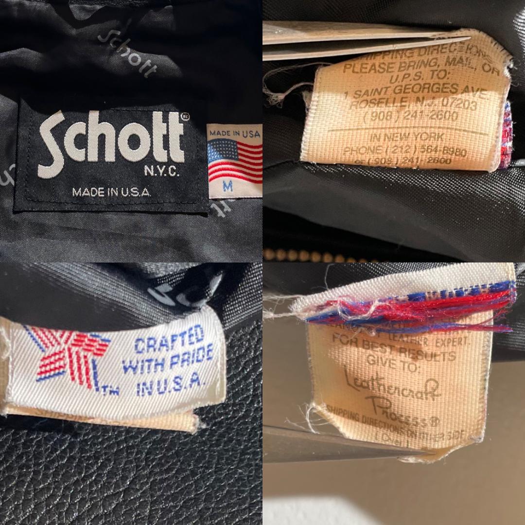 【美品/M】SCHOTT ショット レザージャケット裏地総柄 黒 USA製