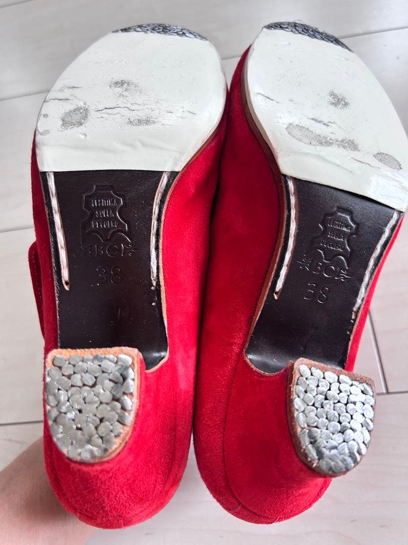 赤 スエード フラメンコシューズ マジックテープ付き