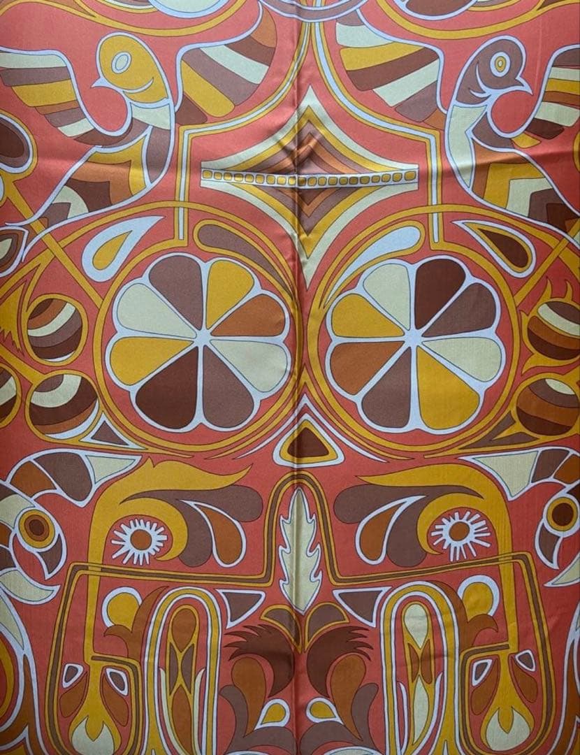 エルメス カレ140 FOLKLORE フォルクロール シルク オレンジ