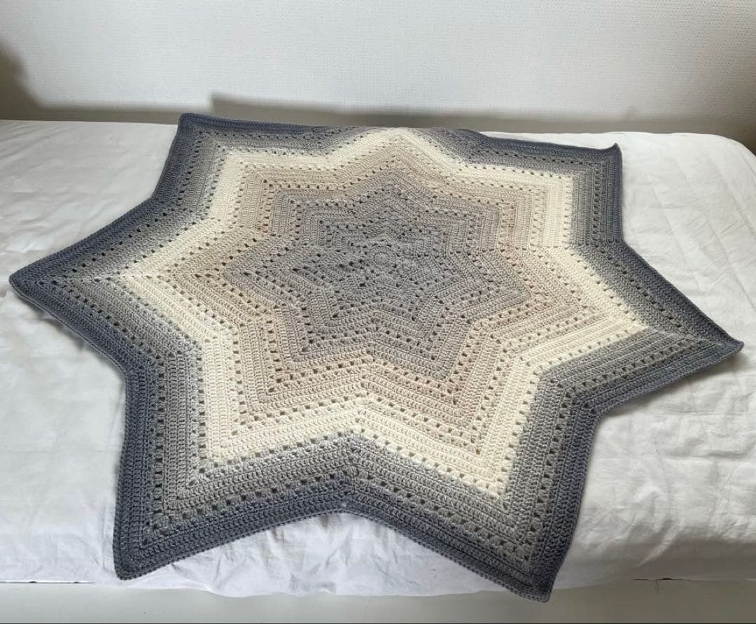 【ハンドメイド】スターブランケット　星　グレー　アイボリー