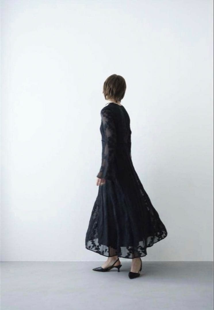 CLANE ジャガードフラワーワンピース　ブラック