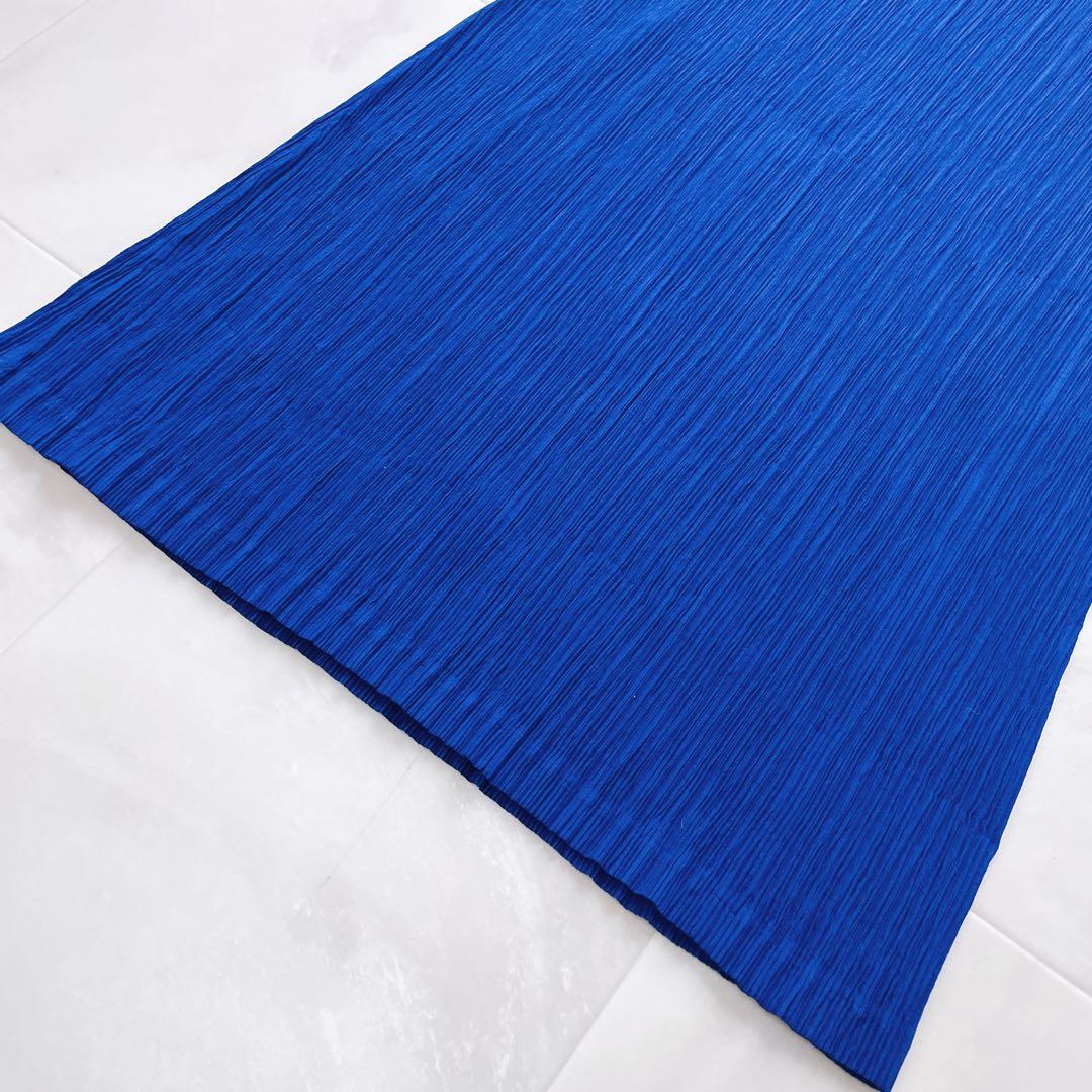 美品✨プリーツプリーズ ロングワンピース キーネック ノースリーブ ブルー 3