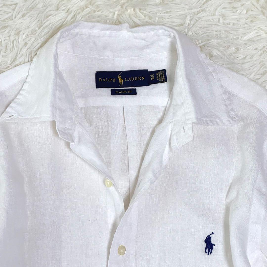 【極美品】近年 ラルフローレン リネン100％ シャツ クラシックフィット 白