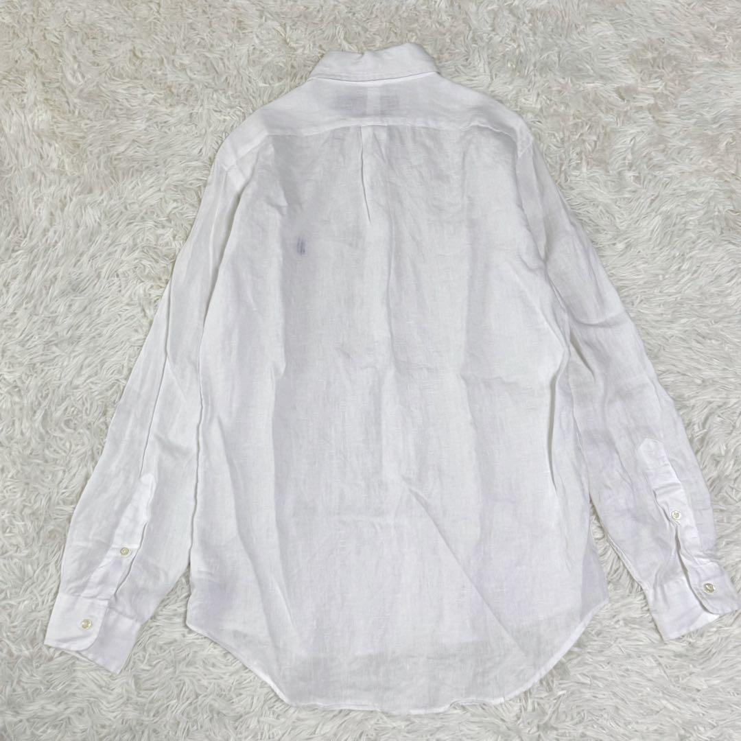 【極美品】近年 ラルフローレン リネン100％ シャツ クラシックフィット 白