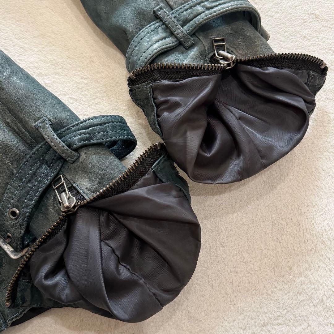 トルネードマート　レザージャケット　羊革　Y2K　ヴィンテージ加工　グリーン　L