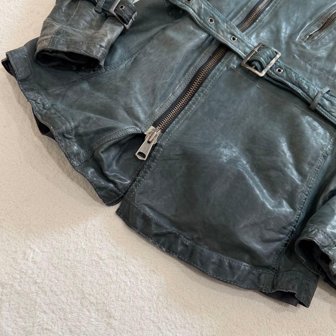 トルネードマート　レザージャケット　羊革　Y2K　ヴィンテージ加工　グリーン　L