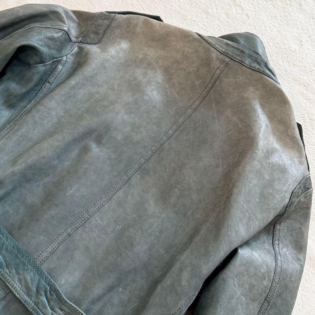 トルネードマート　レザージャケット　羊革　Y2K　ヴィンテージ加工　グリーン　L