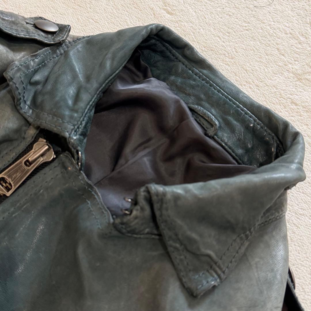 トルネードマート　レザージャケット　羊革　Y2K　ヴィンテージ加工　グリーン　L