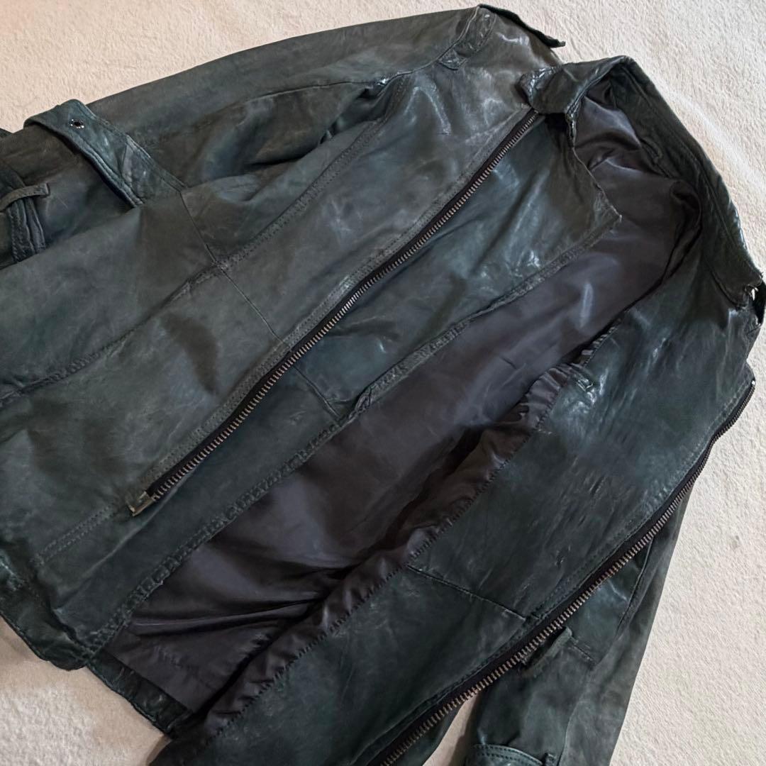 トルネードマート　レザージャケット　羊革　Y2K　ヴィンテージ加工　グリーン　L