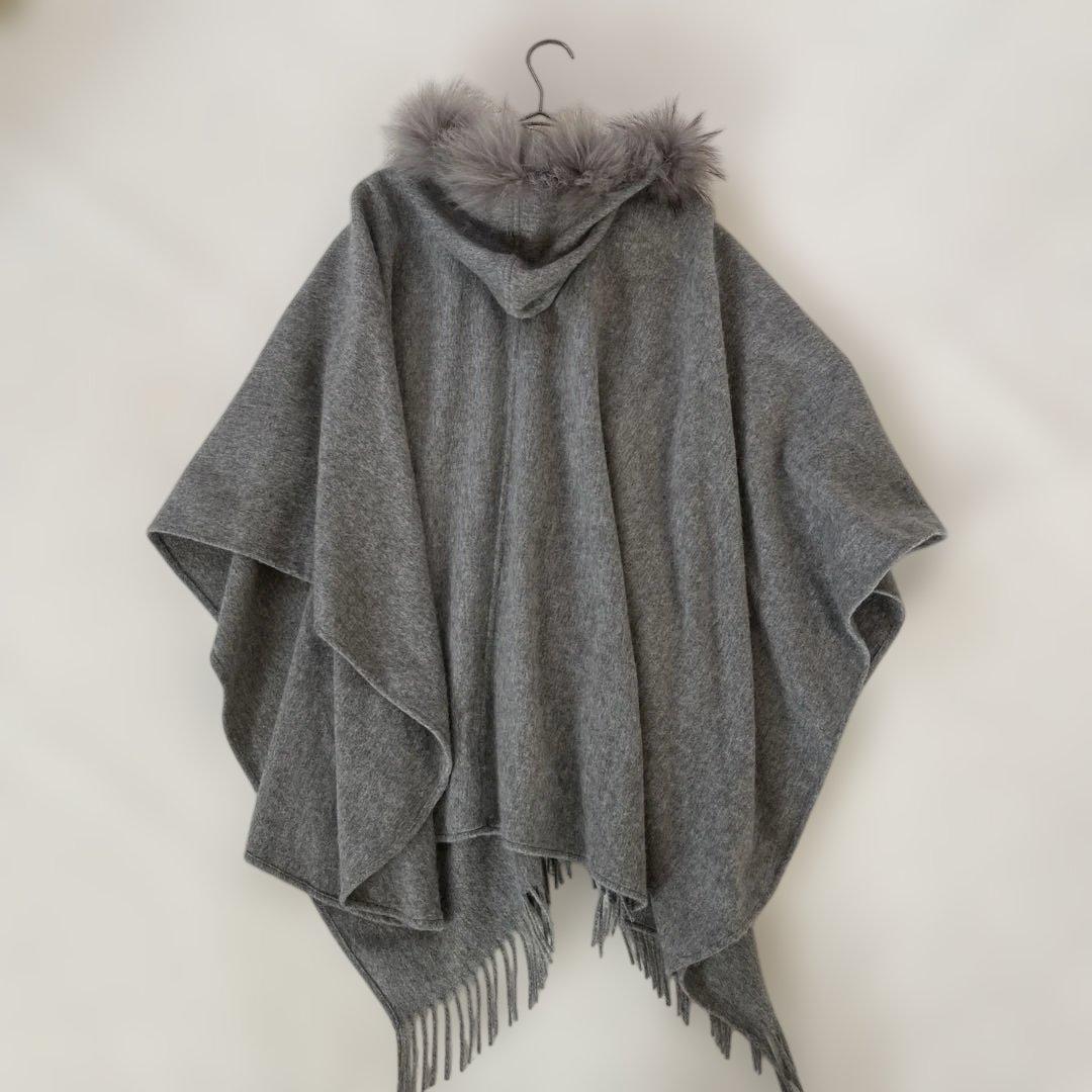 美品☆LANVIN ランバン 美品 フード付き ポンチョ ストール ライトグレー