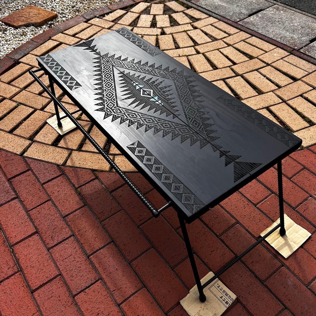 No.575 アイアンローテーブル オルテガテーブル　ネイティブ柄