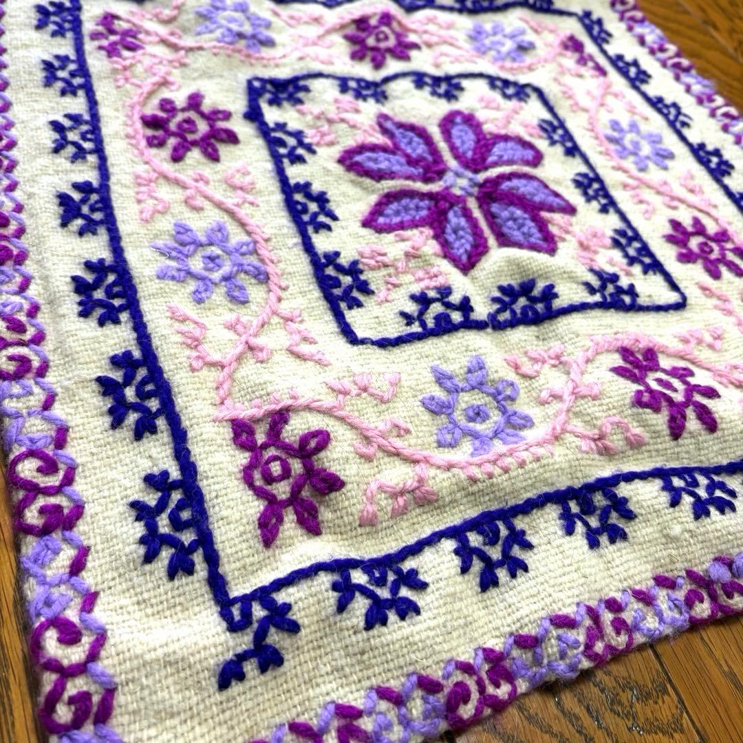 メキシコ 先住民 オトミ族 ハンドメイド 羊毛 クッションカバー 紫