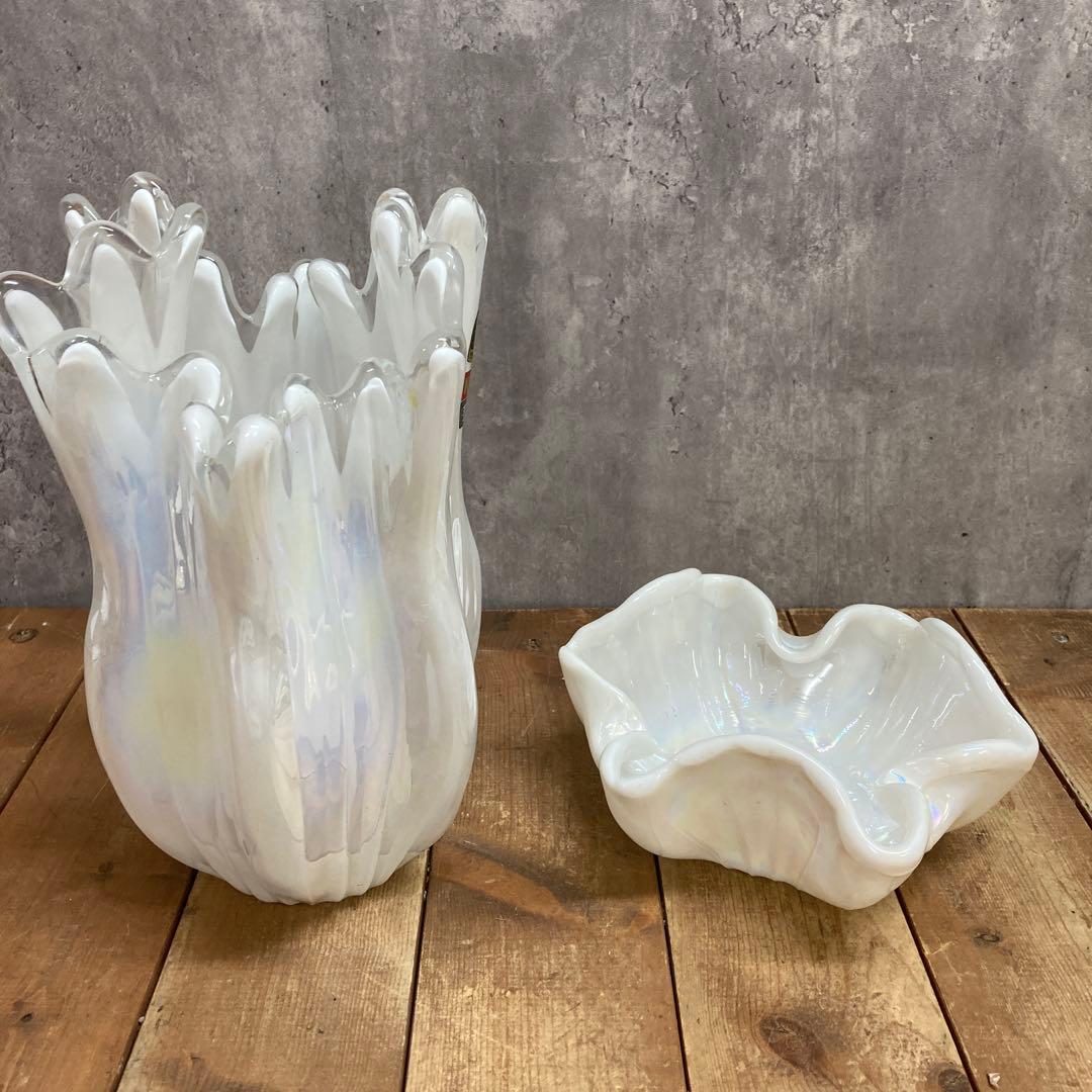 A-壁 【希少】KURATA Craft Glass 手づくり 花瓶＆小物入れ