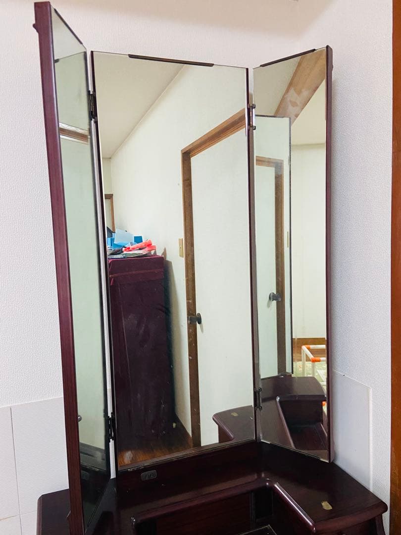 【三面鏡】ドレッサー 椅子付き 紫檀 レトロ