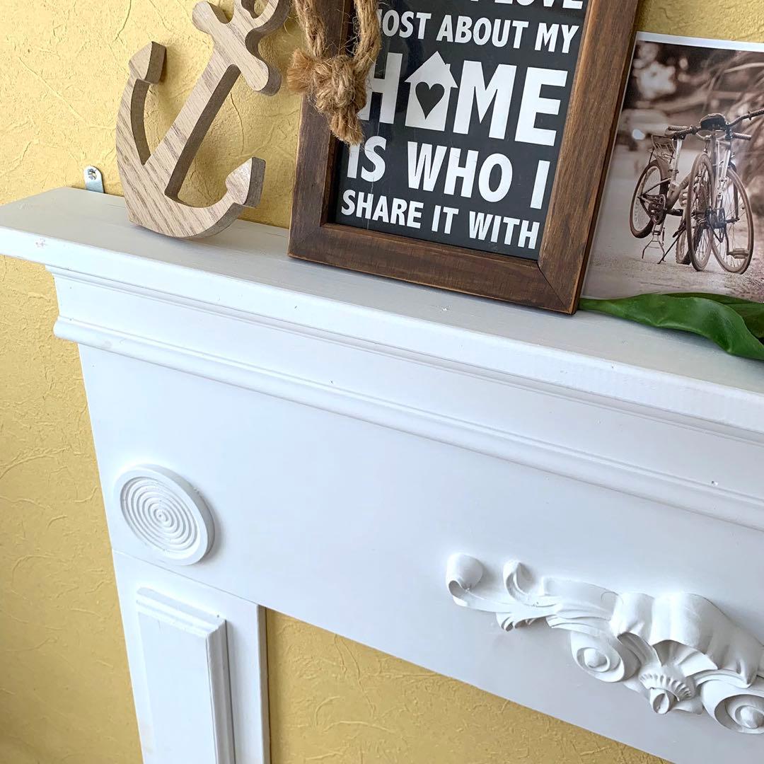 ◎ ホワイト【木製マントルピース】薄型/白/アンティーク風/組み立て式