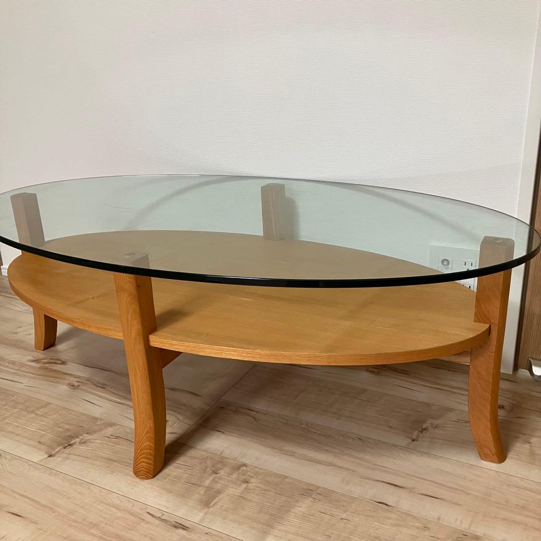 nana⭐︎ Francfranc フランフラン　ガラス楕円ローテーブル