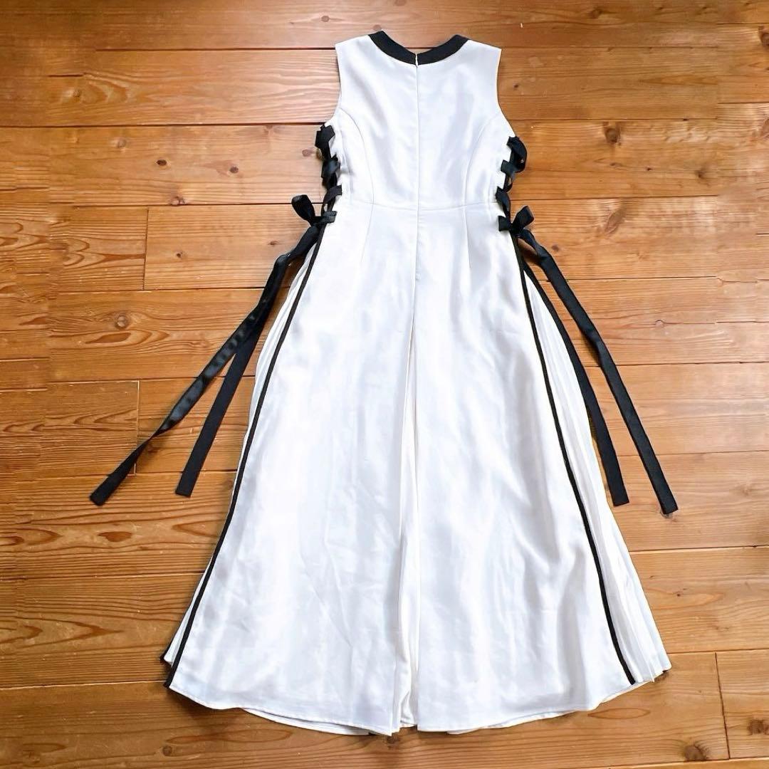 【美品】SNIDELサイドプリーツバイカラーロングワンピース 1 マキシ丈