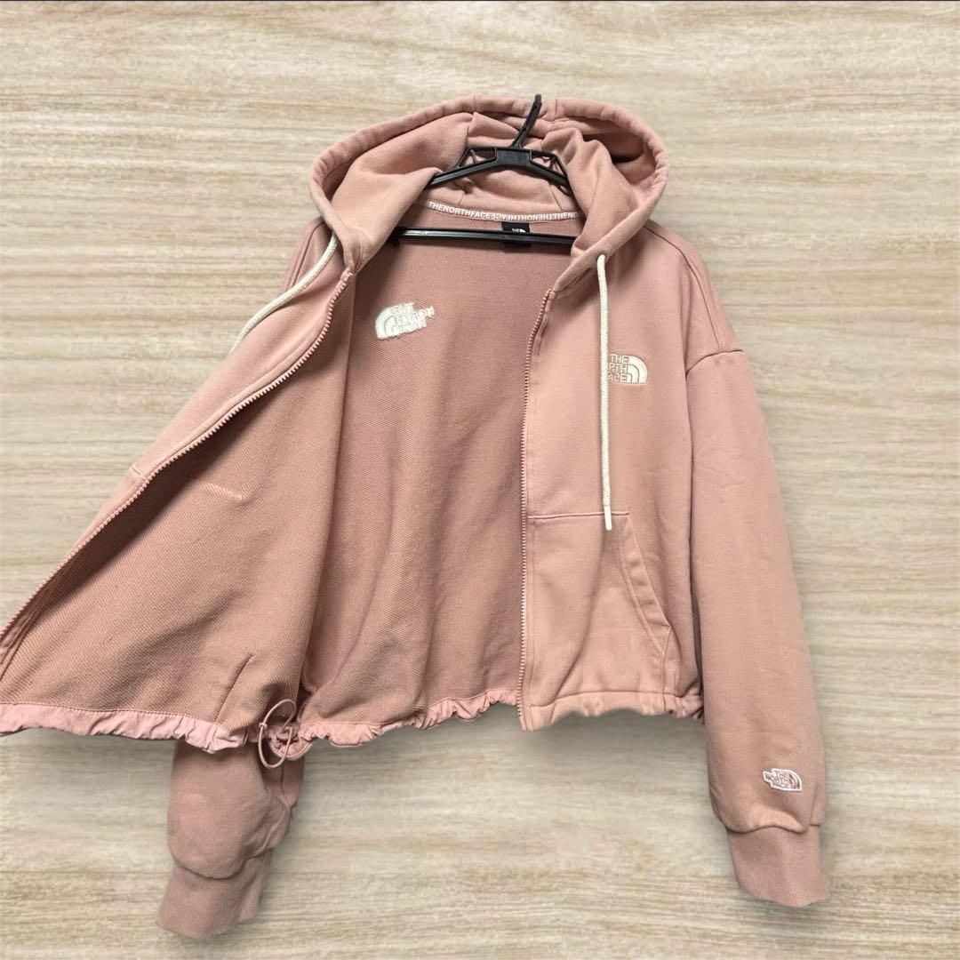 極美品 韓国限定 ノースフェイス パーカー ショート丈 ピンク XL