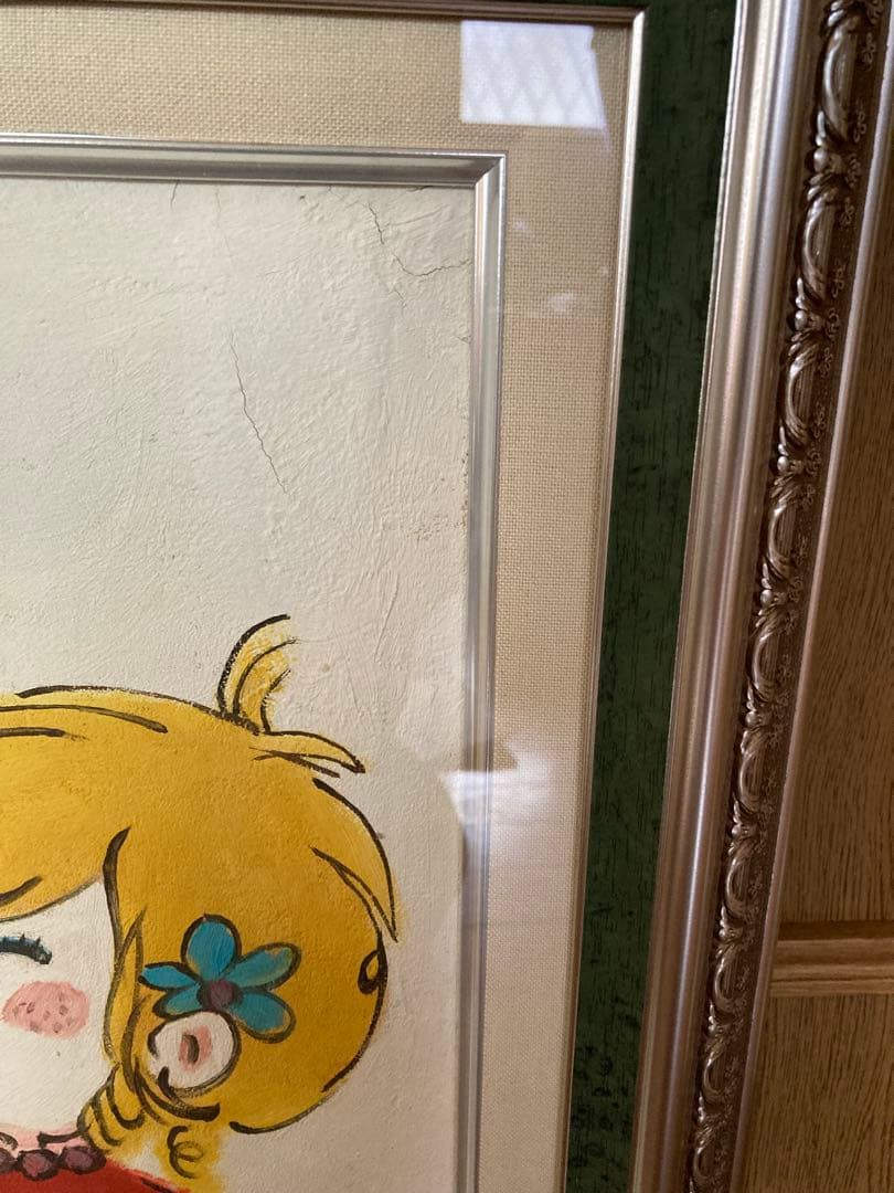 人物画　油絵　水森亜土　額付き　手描き　肉筆