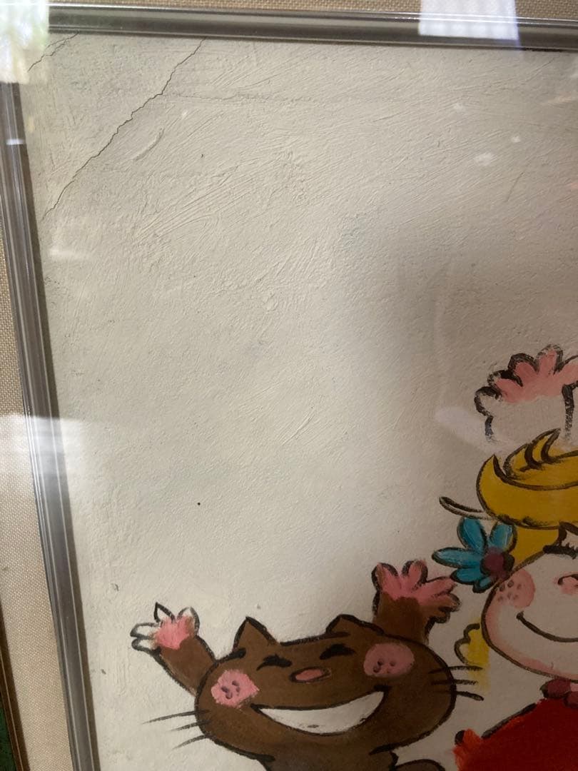 人物画　油絵　水森亜土　額付き　手描き　肉筆