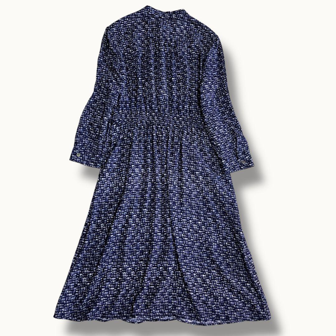 美品 23区 ツイーディープリントドレス 洗える ワンピース 32 ネイビー