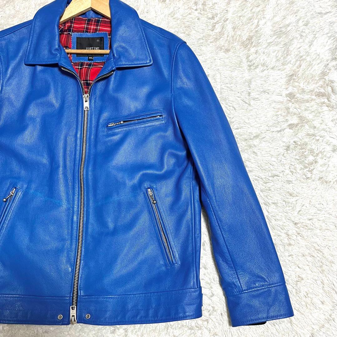✨美品✨レア色 FORTIME レザージャケット 3XLサイズ 本革 チェック柄