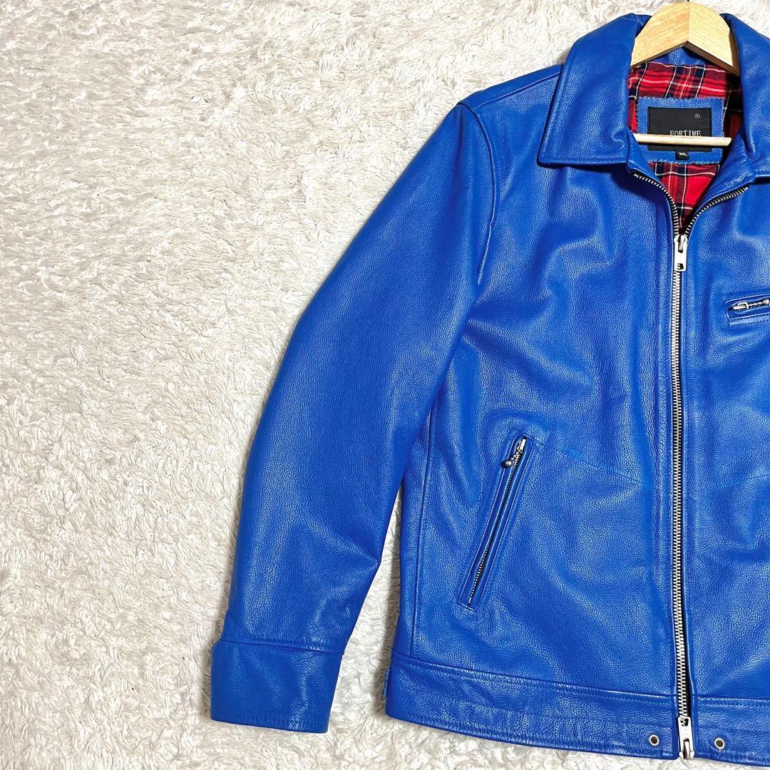 ✨美品✨レア色 FORTIME レザージャケット 3XLサイズ 本革 チェック柄
