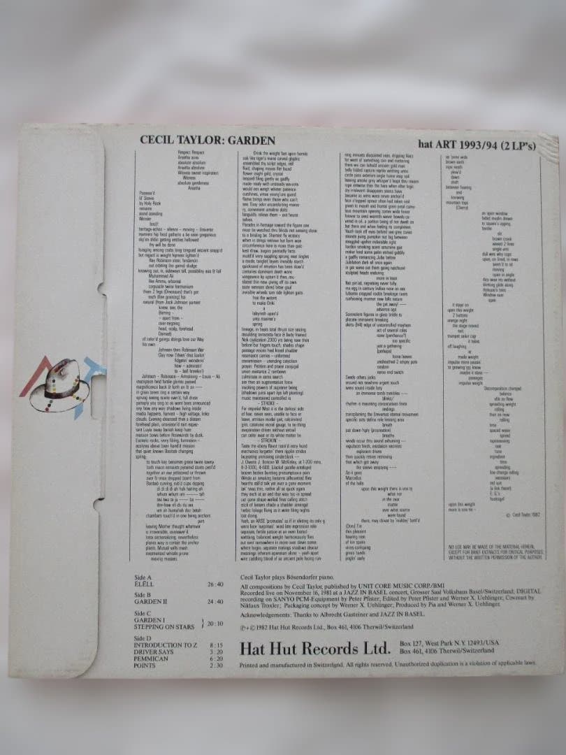 Cecil Taylor Solo - Garden LP　盤未使用