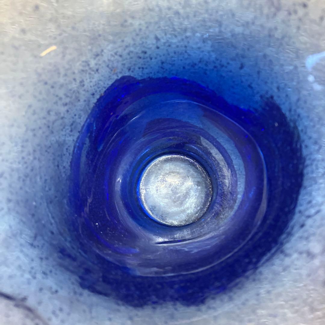 D壁 【極美品】琉球ガラス 特大 吹きガラス 花瓶 コバルトブルー 泡入り 気泡